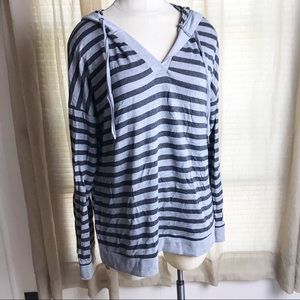 Cable and gauge striped hoodie long sleeve top